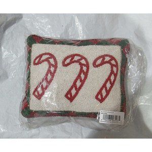 Sudha Pennathur Beaded with 3 Candy Canes 9.5"x7.5"x4" Pillow